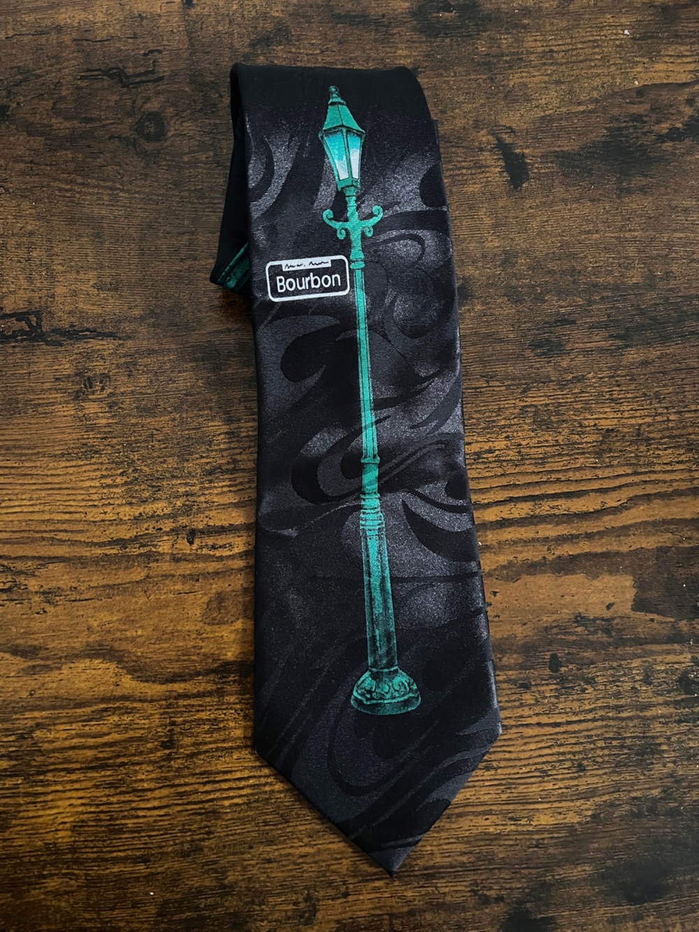 Bourbon Street Black Tie with Teal Lamp Post Print